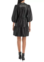 Women's 3/4 Puff Sleeve Vegan Leather Dress