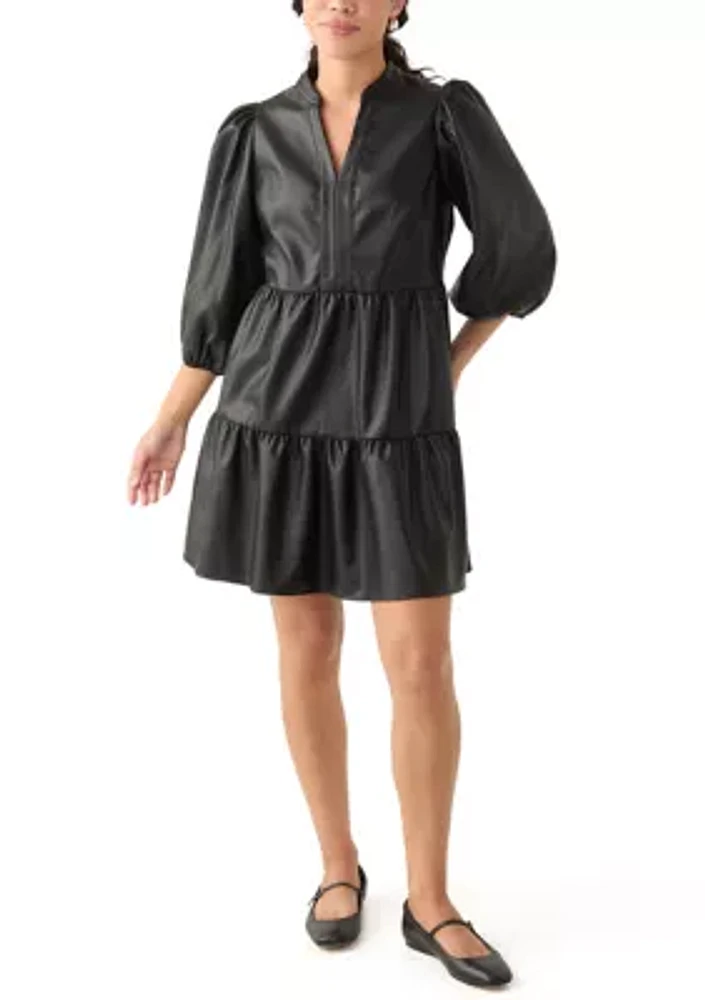 Petite Tiered Vegan Leather Dress