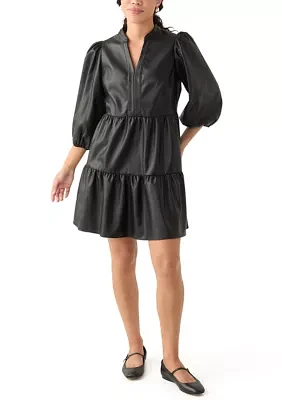 Petite Tiered Vegan Leather Dress