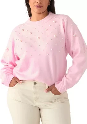 Plus Pearl Embellished Pullover Sweater