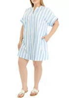 Plus Short Sleeve Striped Popover Dress