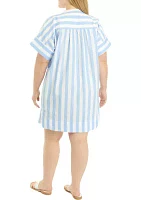 Plus Short Sleeve Striped Popover Dress