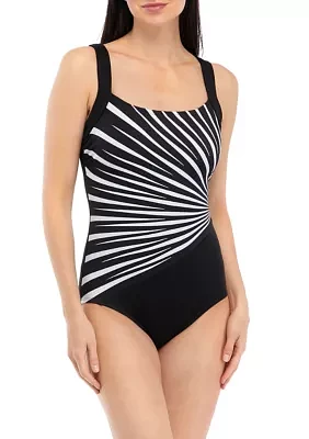 Leading Points Bust Illusion One Piece Swimsuit