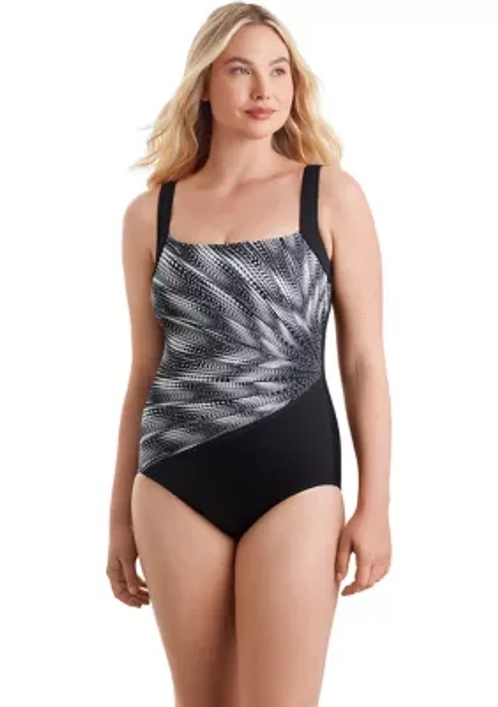 Nightparty Square Neck Illusion Tank One Piece Swimsuit