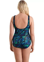 Laser Stars Shirred Zipper Tank One Piece Swimsuit