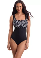 Glazed Skin Scoopneck Zipper Tank One Piece Swimsuit