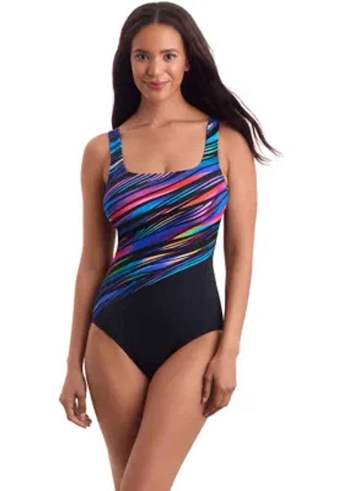 Wave Power Scoopneck Tank One Piece Swimsuit