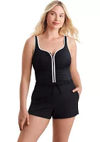 Shirred Zipper Runaround One Piece Swimsuit