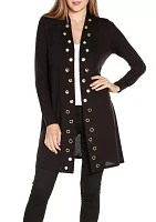 Long Sleeve Grommet-Trim Cardigan