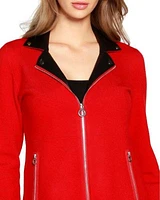 Faux-Leather Collared Sweater Jacket