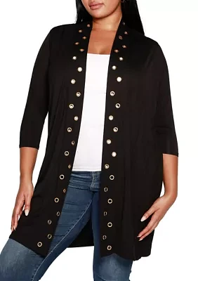 Plus Grommet-Trim Duster Cardigan