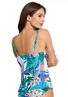 Floral Magic High Neck Drape Tankini Swim Top