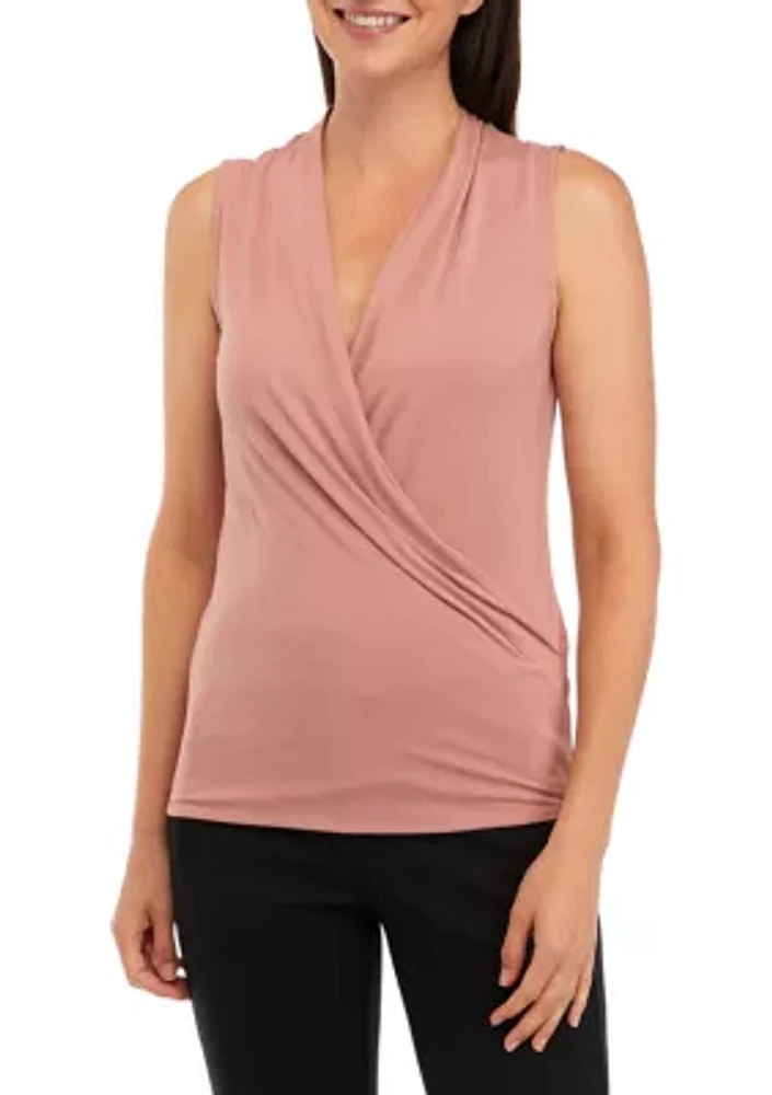 Petite Sleeveless Jersey Wrap Top