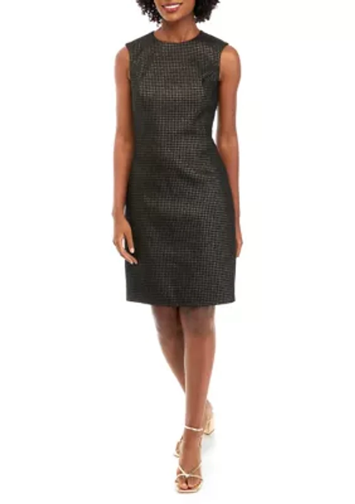 Women's Metallic Houndstooth Sheath Dress