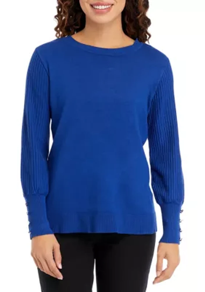 Petite Balloon Sleeve Mock Neck Sweater