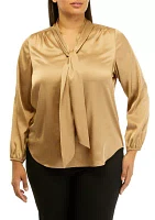 Plus Satin Tie Neck Blouse