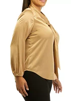 Plus Satin Tie Neck Blouse