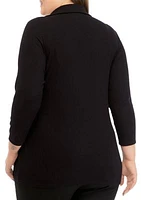 Plus 3/4 Sleeve Wrap Top with Collar