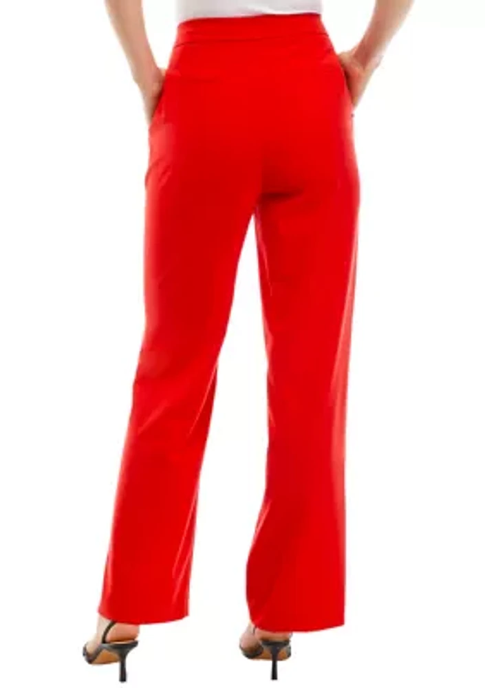 Petite High Rise Fly Front Wide Leg Pants