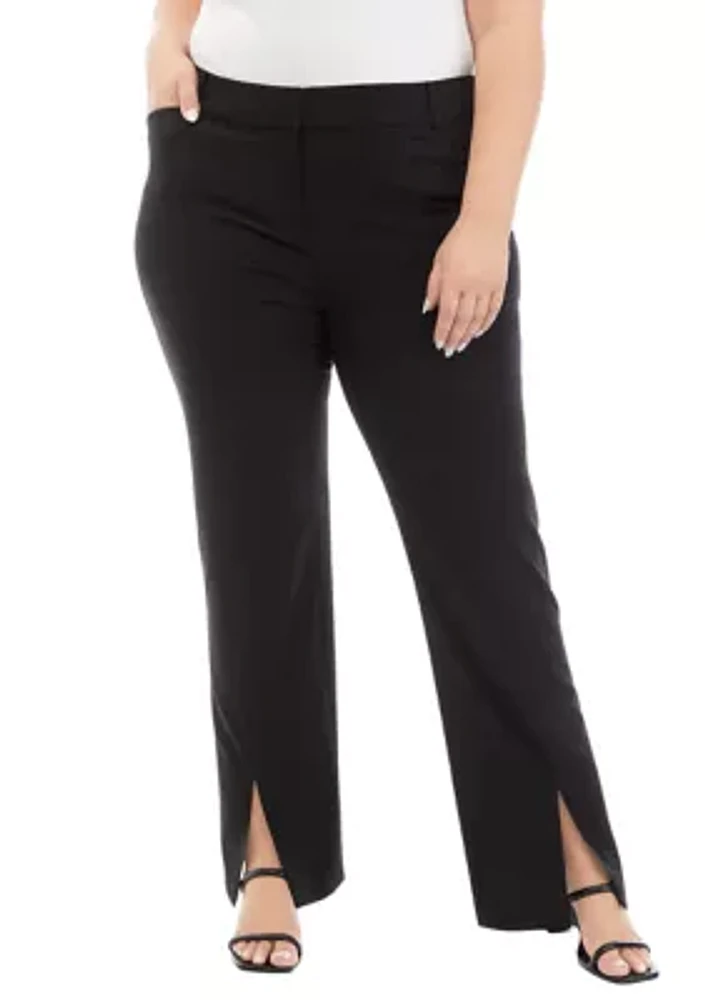 Plus Fly Front Seam Pants with Slit