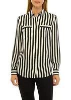 Women's Stripe Long Sleeve Button Front Blouse