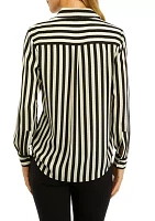 Women's Stripe Long Sleeve Button Front Blouse