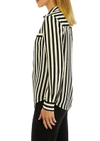 Women's Stripe Long Sleeve Button Front Blouse