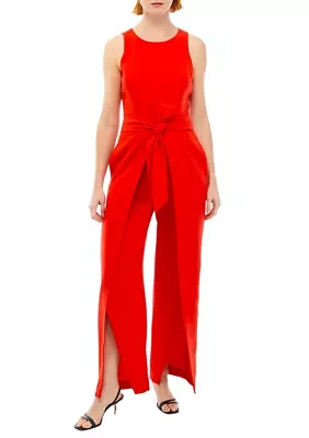 Women's Crepe Belted Jumpsuit with Flyaway Pants