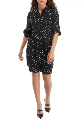 Petite Dot Printed Belted Shirtdress