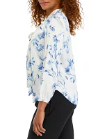 Petite Floral Print Long Sleeve Bow Blouse