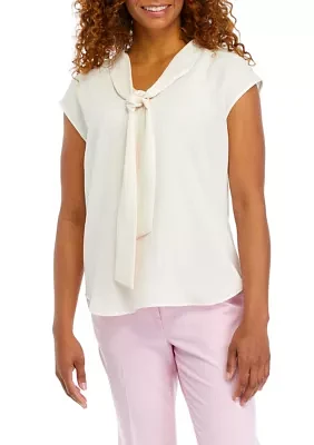 Women's Crepe Short Sleeve Bow Blouse