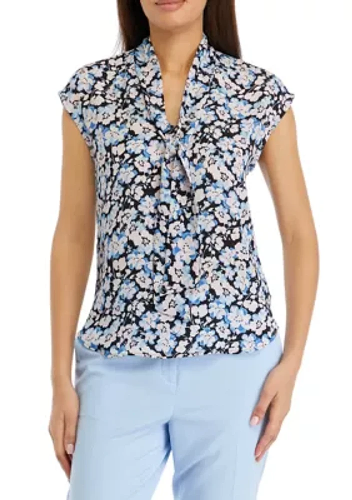 Petite Printed Short Cap Sleeve Blouse