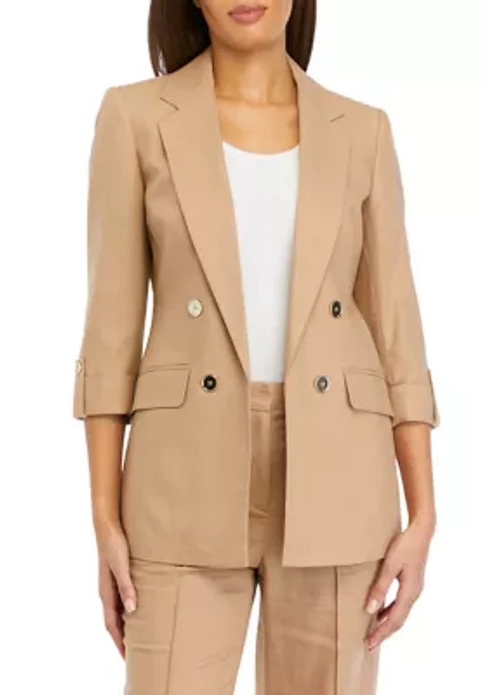 Women's Linen Faux Double Breasted Jacket