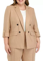 Plus Linen Faux Double Breasted Jacket