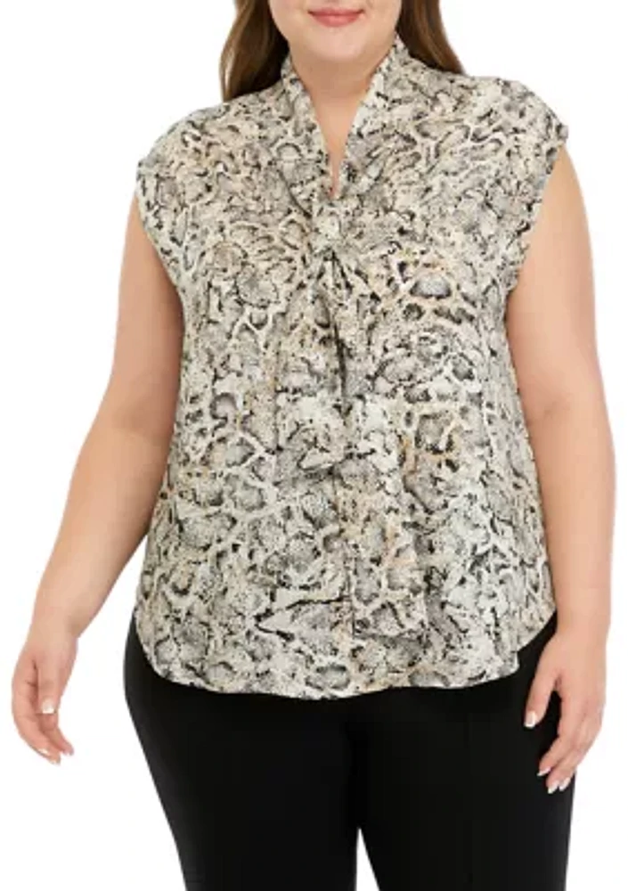 Women's Snake Print Short Sleeve Bow Blouse