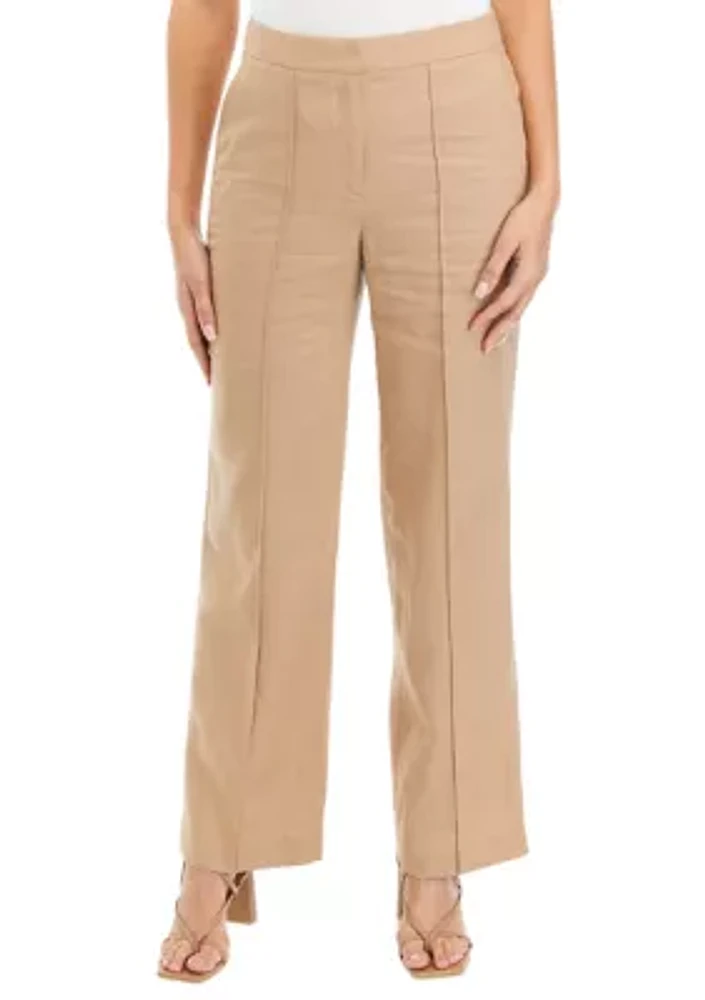 Petite High Rise Fly Front Pintuck Pants