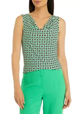 Petite Geometric Print Drape Neck Sleeveless Knit Tank Top