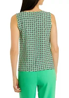 Petite Geometric Print Drape Neck Sleeveless Knit Tank Top