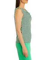 Petite Geometric Print Drape Neck Sleeveless Knit Tank Top