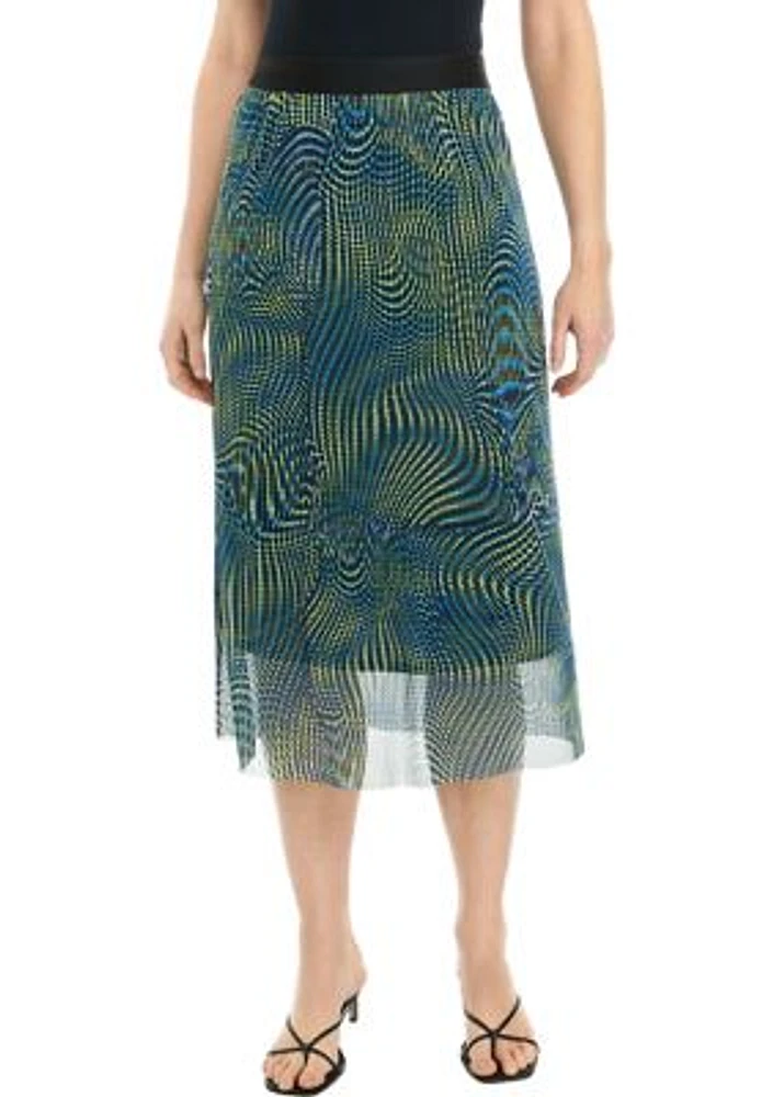 Women's Swirl Print Mesh Pull On Skirt