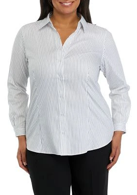 Plus Stripe Button Front Shirt