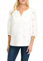 Women's Floral Eyelet 3/4 Sleeve Blouse