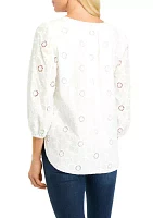 Women's Floral Eyelet 3/4 Sleeve Blouse