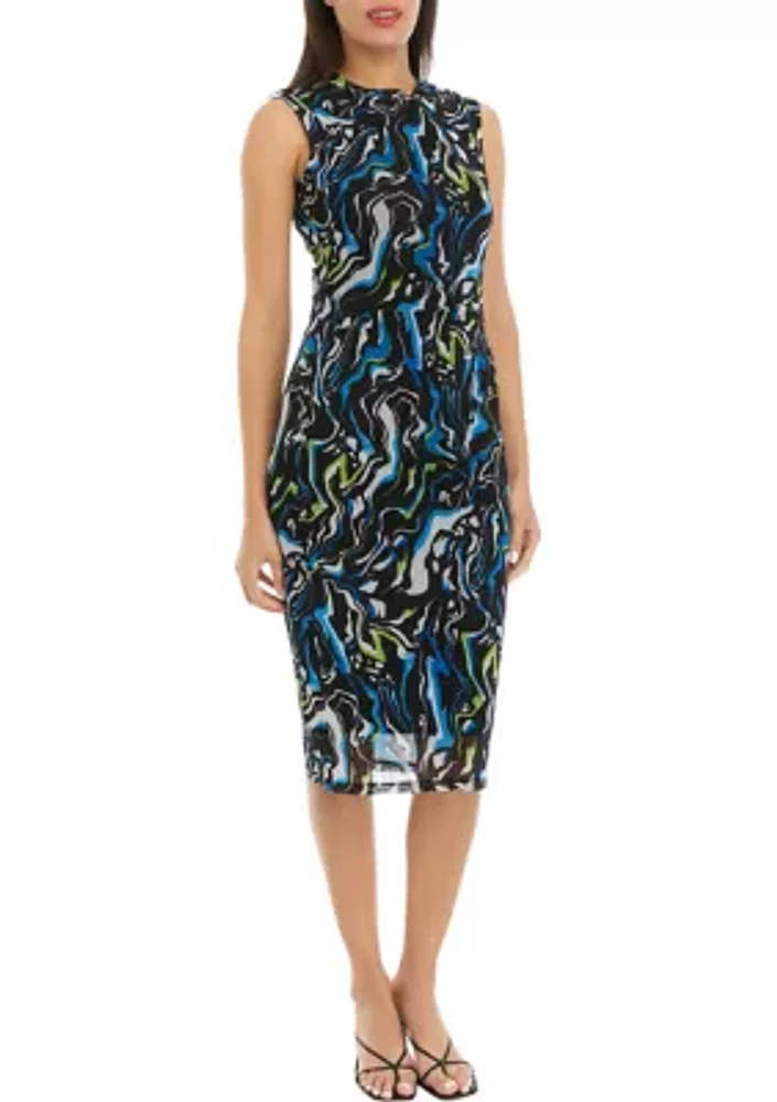 Women's Swirl Print Mesh Sleeveless Dress