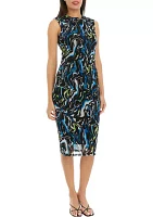 Women's Swirl Print Mesh Sleeveless Dress