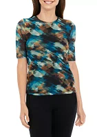 Women's Short Sleeve Printed Mesh Top