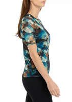 Women's Short Sleeve Printed Mesh Top