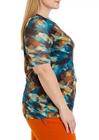 Plus Watercolor Print Mesh Top