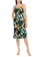 Petite Watercolor Print Cowl Neck Dress