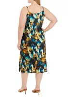 Plus Sleeveless Watercolor Print Cowl Neck Dress